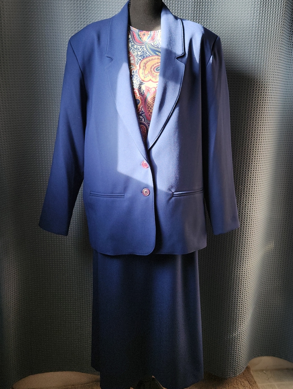 Vintage Pyke Ltd. Navy Blazer and Skirt Set W/ Bend Over Brand Blouse